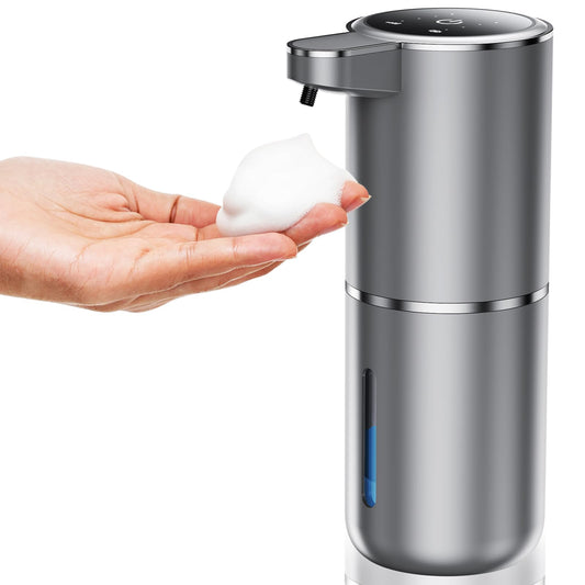 Fantictas automatic wall mounted soap dispenser with infrared sensor, 380ml electric soap dispenser without drilling, USB rechargeable, IPX5 waterproof for bathroom toilet kitchen - silver