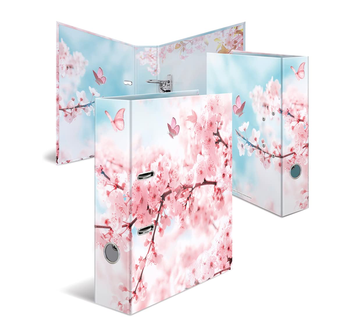 HERMA A4 Cherry Blossom Flower Set, 10 pieces, 7 cm wide, Kids Ring Binder with plant motif, colorful file folder with interior print for boys and girls
