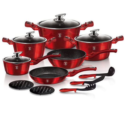 Berlinger Haus 15Pcs Metallic Cookware Set - Burgundy