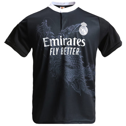 BlackAzat Madrid Home #7 Retro Black Dragon Limited Special Edition Rare Soccer Kids Jersey Shorts Socks Set Youth Sizes (Black, 26)