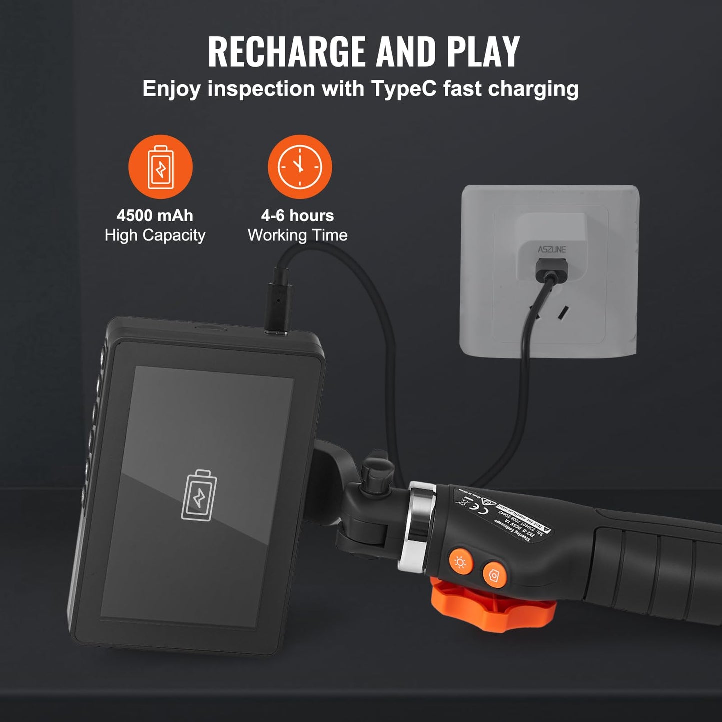 VEVOR Industrial Endoscope Digital Borescope Inspection Camera Endoscopic Camera 1080P HD with waterproof camera 6.4mm IP67 pipeline camera with 5-inch screen 0-180° bidirectional 4500mAh battery