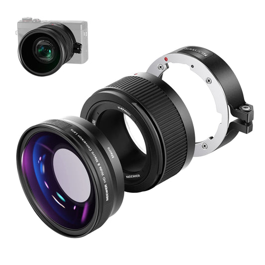 NEEWER wide angle lens compatible with Canon G7X Mark III camera, 2 in 1 18mm wide angle & 10x macro attachment lens with extension tube, bayonet, cleaning cloth.