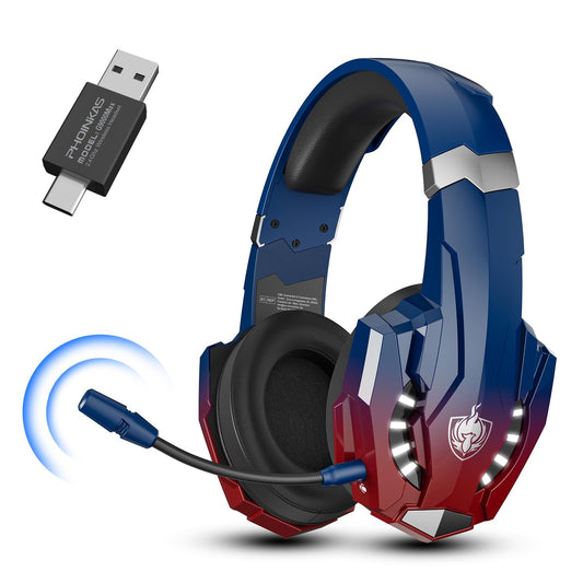 PHOINIKAS PS5 Wireless Headset, 2.4G Gaming Headphones Wireless for PC PS4 Switch Mac, Foldable Surround Sound Noise Cancelling Gamer Headset with microphone, Over 50 hours of battery life (Dazzle Blue)