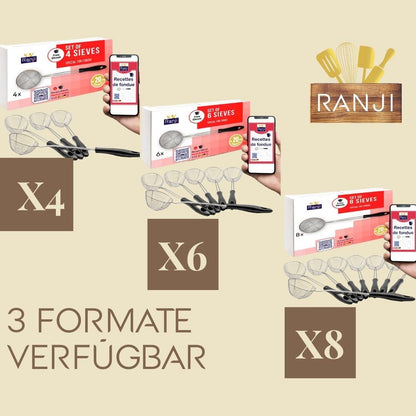 Ranji® - 8 mini fondue sieves & fondue forks made of stainless steel - perfect for Chinese fondue, cheese fondue, meat fondue & chocolate fondue - also suitable as a sieve for frying & bubble tea.