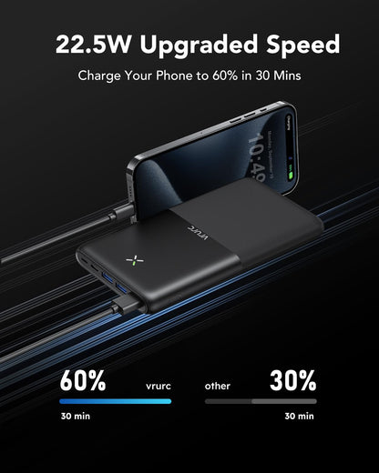 VRURC Power Bank 30000mAh 22.5W Portable Charger USB C Fast Charging External Battery Packs with 4 Outputs and 3 Inputs Compatible with iPhone, Huawei, Tablets, etc. (Black)