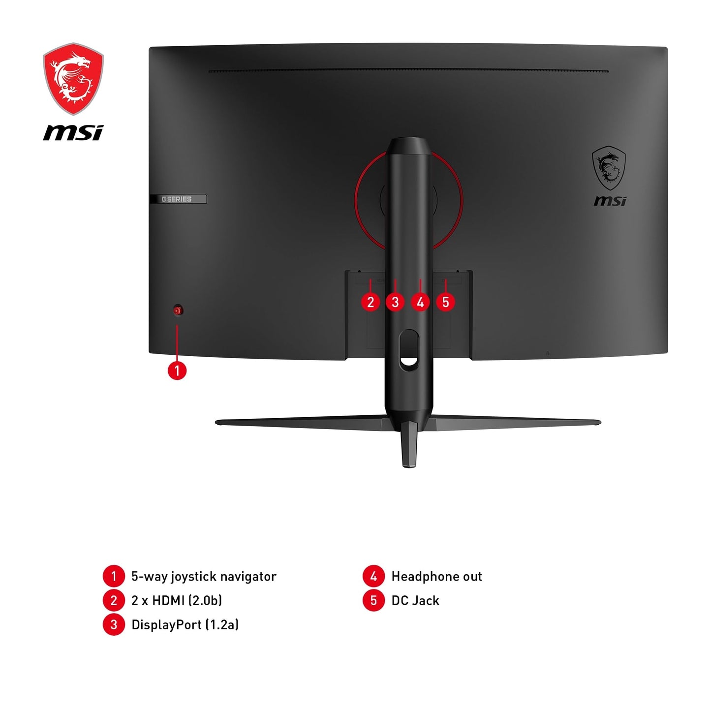 MSI G32CQ5P 31.5 inch (80cm) WQHD Curved Gaming Monitor - 1500R 2560 x 1440 VA Panel, 170Hz / 1ms, Adaptive Sync, 3-Way Adjustable Stand - DP 1.2a, HDMI 2.0b CEC
