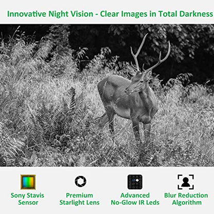 GardePro A3 trail camera 32MP 1296P H.264 HD video wildlife camera with clear 30m no glow infrared 0.1s fast trigger night vision motion sensor, 120° detection angle, IP66 waterproof