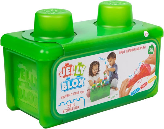 Jelly Blox Stash & Stack (2-in-1 storage case), building toy for ages 2 and up, includes 30 sensory blocks, construction toy for kids