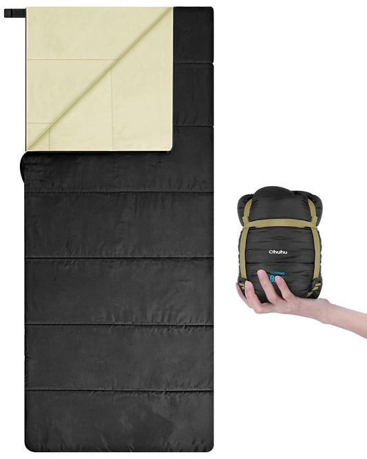 Outdoor sleeping bag, Ohuhu compact & ultralight (860g) for summer, portable lightweight waterproof blanket sleeping bag with compression sack for camping, backpacking, hiking, traveling, black