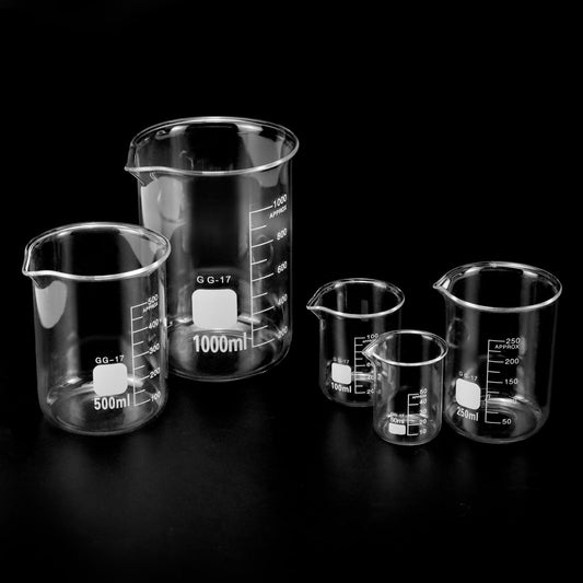 QWORK® Glass Beaker Set 50ml 100ml 250ml 500ml 1000ml, 5 Pcs Graduated Measuring Cups for Lab Kitchen