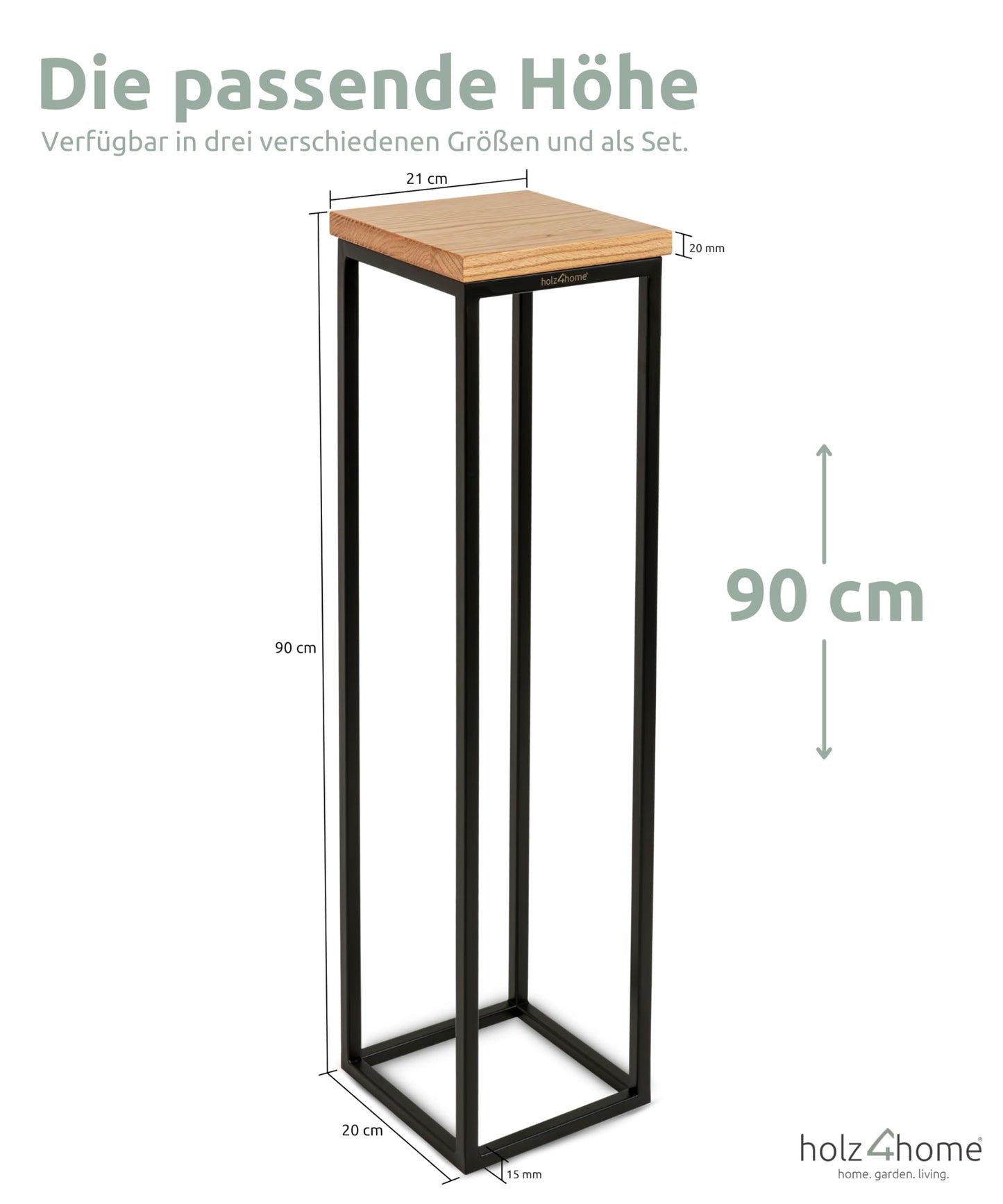 wood4home® Decorative stand made of solid oak wood I Natural oiled flower stand I Height: 90 cm I Decorative column with steel frame I Fully assembled and oiled