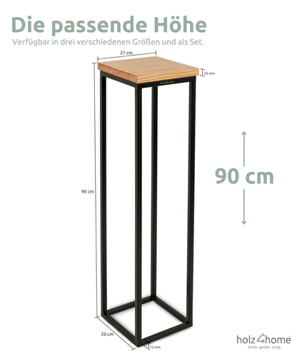 wood4home® Decorative stand made of solid oak wood I Natural oiled flower stand I Height: 90 cm I Decorative column with steel frame I Fully assembled and oiled