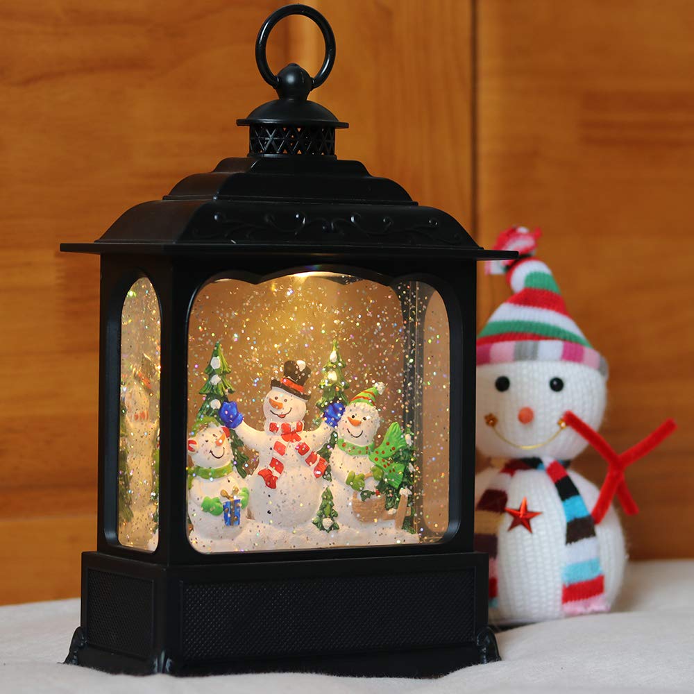 Eldnacele Music Snow Globe Lantern with Timer, illuminated, USB/battery operated, swirling water, glitter light, Christmas snow globe lantern for adults and kids.