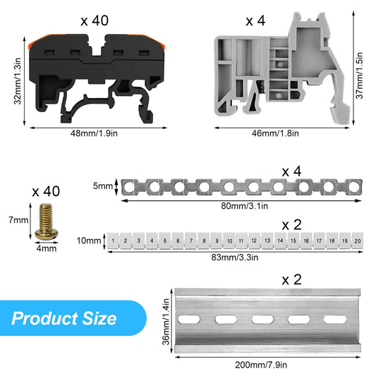 40 pieces of DIN rail terminal blocks, 0.08-4 mm² PCT-211 terminal blocks, terminal block terminal strip kit, quick wiring electrical connection block for automation projects, DIY projects.