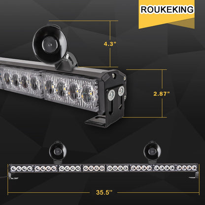 90 cm emergency light bar - 32 amber LED warning strobe lights, 13 flash patterns, traffic advisory bar, strobe safety lights with cigarette lighter (Amber)