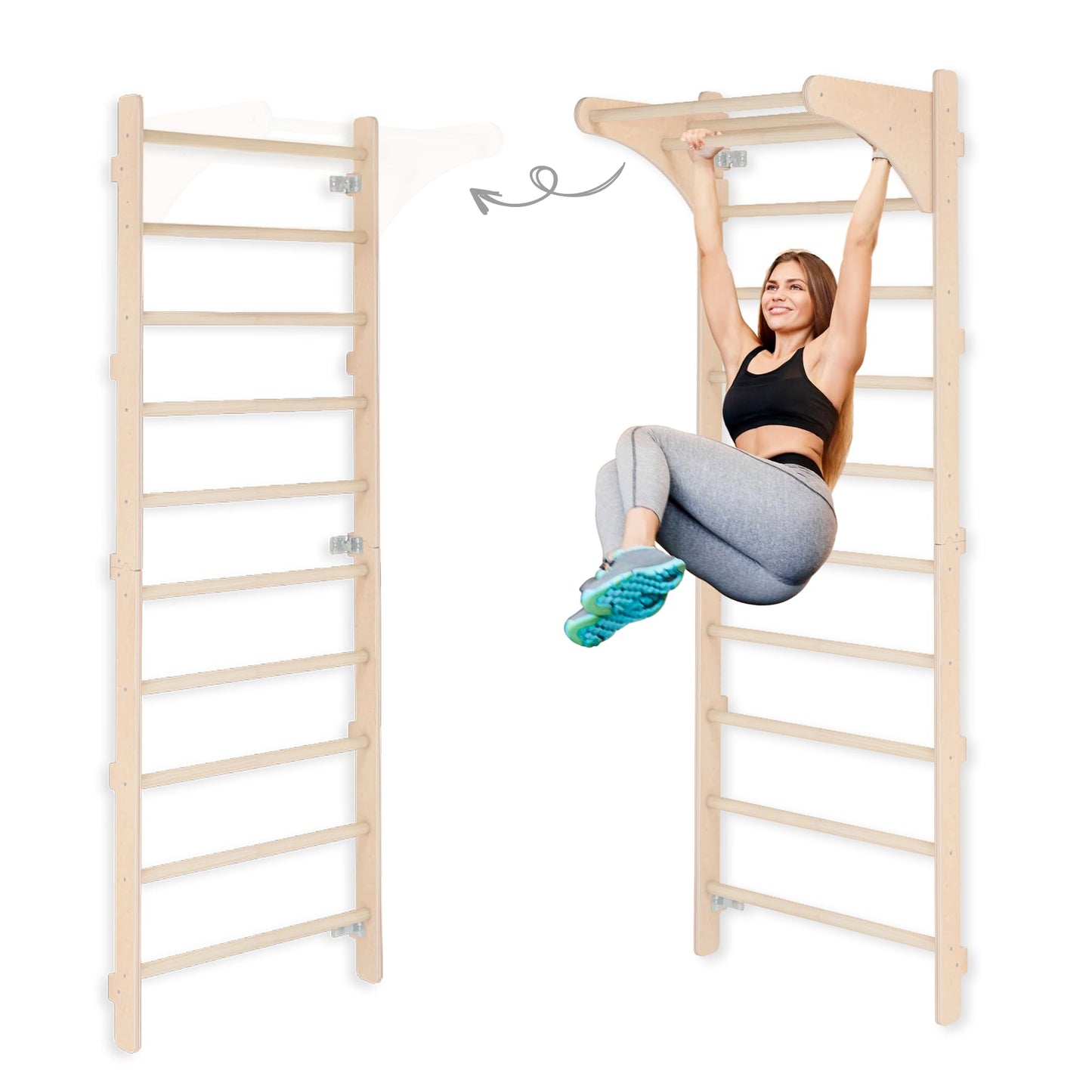 Adult (230 cm) wall bars with pull-up bar, wooden climbing wall, multifunctional fitness equipment, climbing ladder for adults & children, 100% ECO, Made in EU.