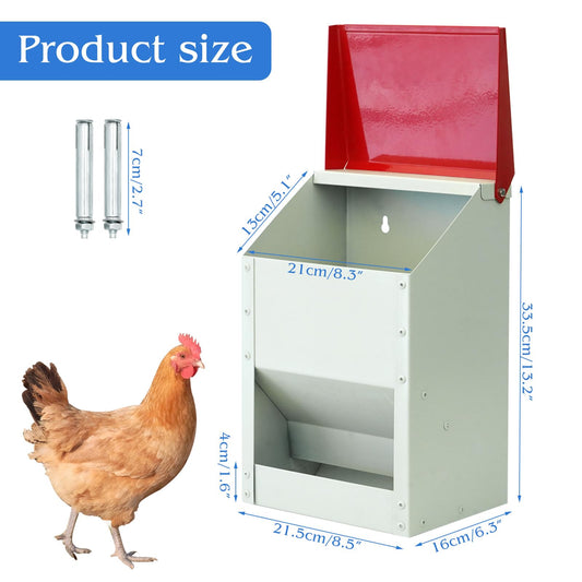 4.5 Kg Automatic Chicken Feeder Small metal feeder with lid Wall-mounted rat-proof chicken feeder for chicks, turkeys, goslings, ducklings, quails.
