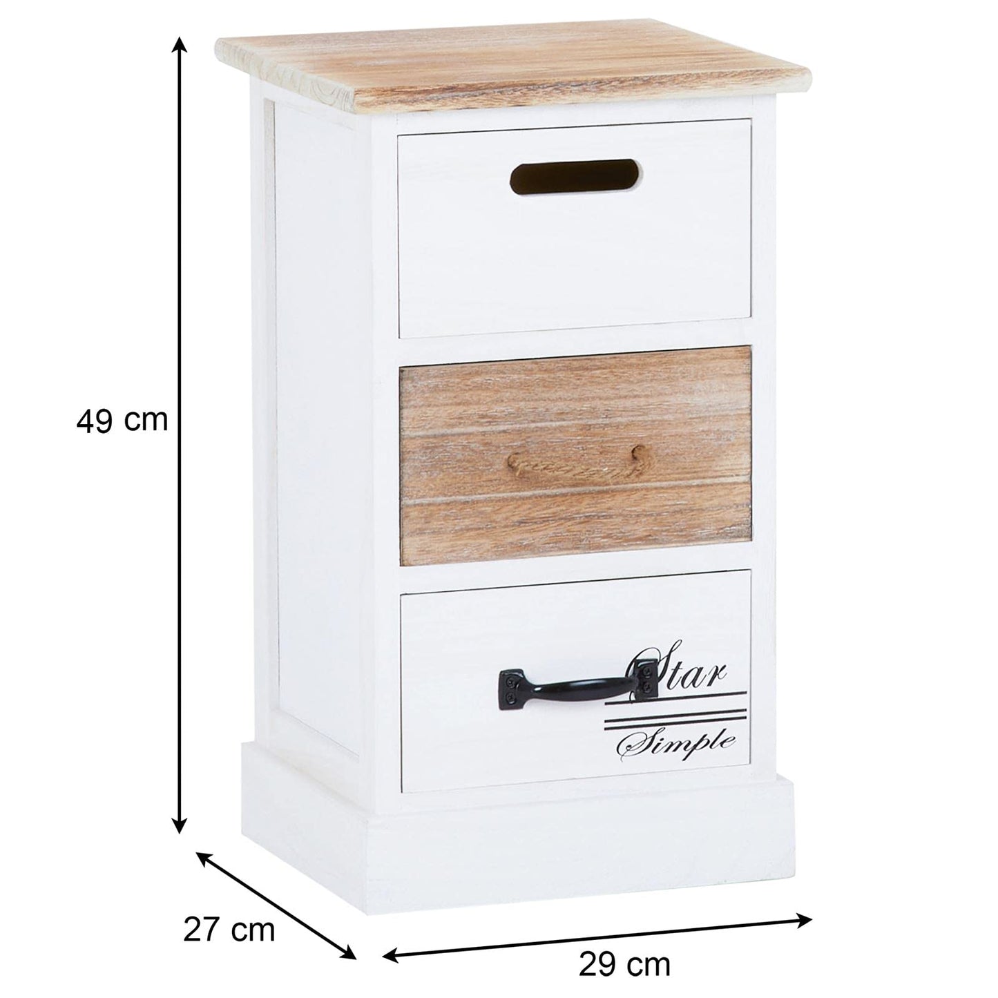 CARO-Möbel drawer cabinet Salva chest of drawers for box spring bed standing shelf storage shelf in white, shabby chic vintage look, 3 drawers