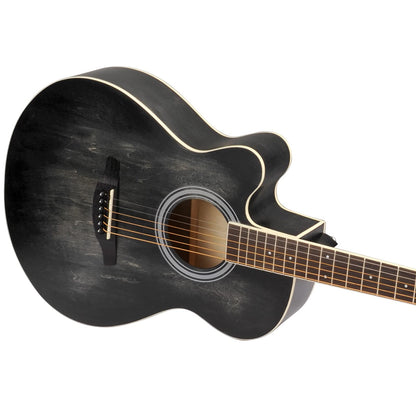 Winzz Left-handed Acoustic Guitar, Beginner Set for Adults Kids with Capo, Chord Cards, Stand, Tuner, Pick, Strap, Bag (40 inch, Matte Black)
