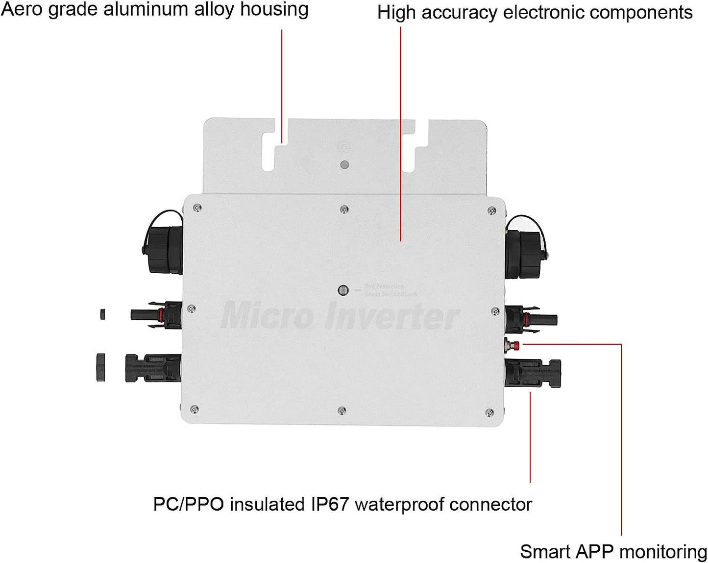 600W inverter balcony power plant, solar waterproof inverter, max PV input power 2 X 375 watts inverter solar with WLAN app for 2 solar panels, MPPT/IP65 waterproof 120-230V AC, silver.