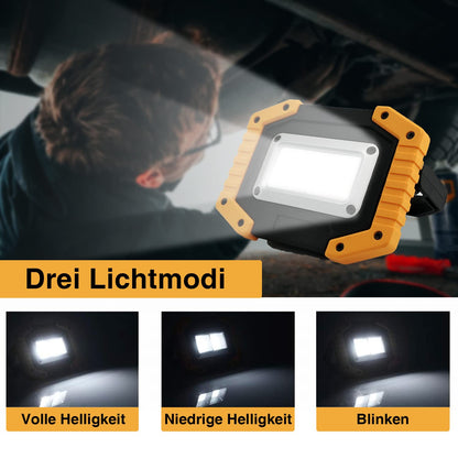Tekstap LED work light with battery, portable work lamp, COB 30W 1500LM LED camping lantern USB for garage camping fishing emergency construction sites, 3 light modes (1 piece)