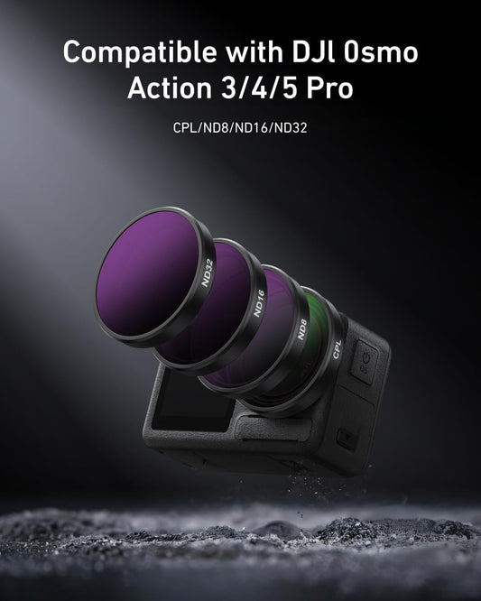 TELESIN Camera Lens Filter Set for DJI Osmo Action 5 Pro Action 4 Action 3, 4-pack CPL ND32 ND16 ND8 Polarizing Neutral Density HD Lens Filters Protective Case for DJI Action Accessories