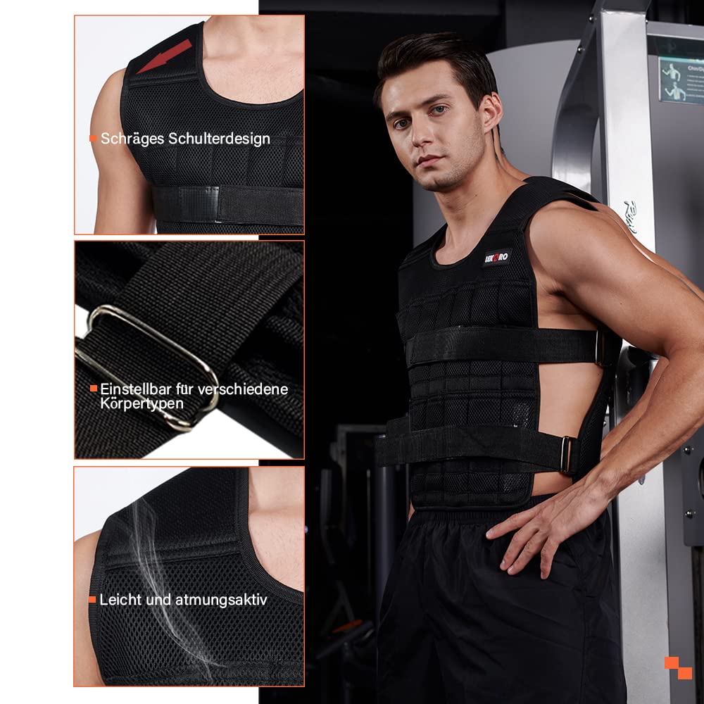 Adjustable 20 kg weight vest, workout weight vest, fitness weight jacket, for men and women (Includes 96 steel plate weights)