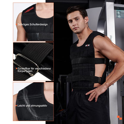 Adjustable 20 kg weight vest, workout weight vest, fitness weight jacket, for men and women (Includes 96 steel plate weights)
