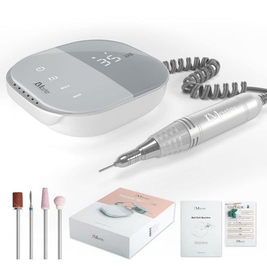 JCMaster TouchPro+ Nail Drill 35000 RPM - German Brand - Gel & Acrylic Nails Professional Set Electric Basic Kit, Includes 4 Bits, Foot Care Device, Artificial Nails, Stepless Regulation Touch Controls