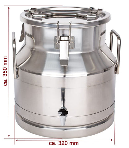 Beeketal 'BMK-20A' 20 liter milk jug transport container made of stainless steel with drain tap, leak-proof lid with seal and clasp lock - dairy milk can for transportation or storage.