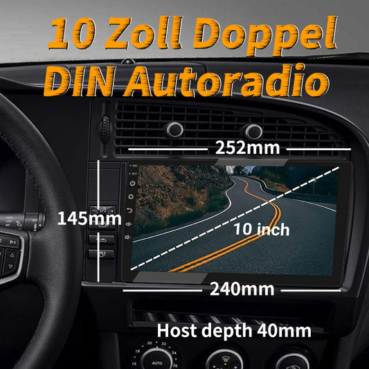 2 DIN car stereo, 10 inch 1080P HD touchscreen car radio with Bluetooth, Android car radio with navigation, Wireless CarPlay & Wireless Android Auto, FM radio, Mirrorlink, WiFi, 2 USB ports, 2GB RAM + 32GB storage.