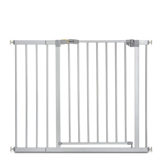 Hauck Stop N Stop 2, Silver - Stair and Door Safety Gate 96-101 cm - Childproof barrier without drilling - Manual one-hand opening - for indoor use only - Also suitable for dogs.
