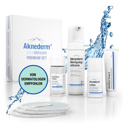 aknederm Premium Set for normal skin - set with tincture/cleansing foam/lotion/cream & cleansing pads - natural Skincare Set - perfect for acne treatment 780g