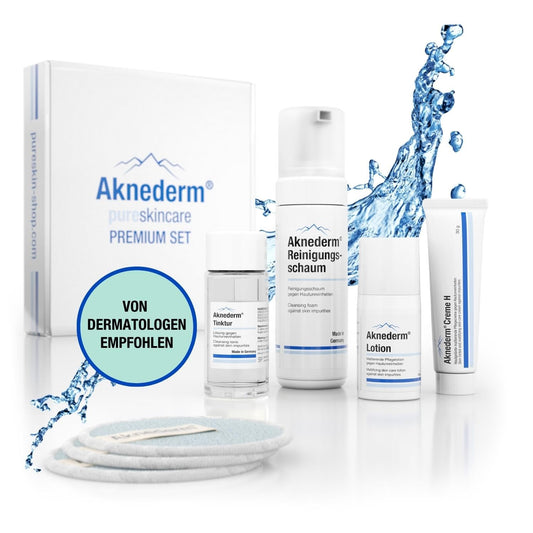 aknederm Premium Set for normal skin - set with tincture/cleansing foam/lotion/cream & cleansing pads - natural Skincare Set - perfect for acne treatment 780g
