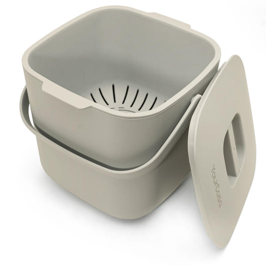 YourCasa kitchen compost bin - 7L - for everyday organic waste - dishwasher safe - odor-proof - sieve - small bio bin with lid organic waste container compost bin (beige)