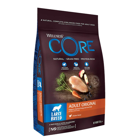 Wellness CORE Large Breed Original, Chicken, 10 kg, dry dog food for adult dogs of large breeds, no added sugar, grain-free, high in meat content.