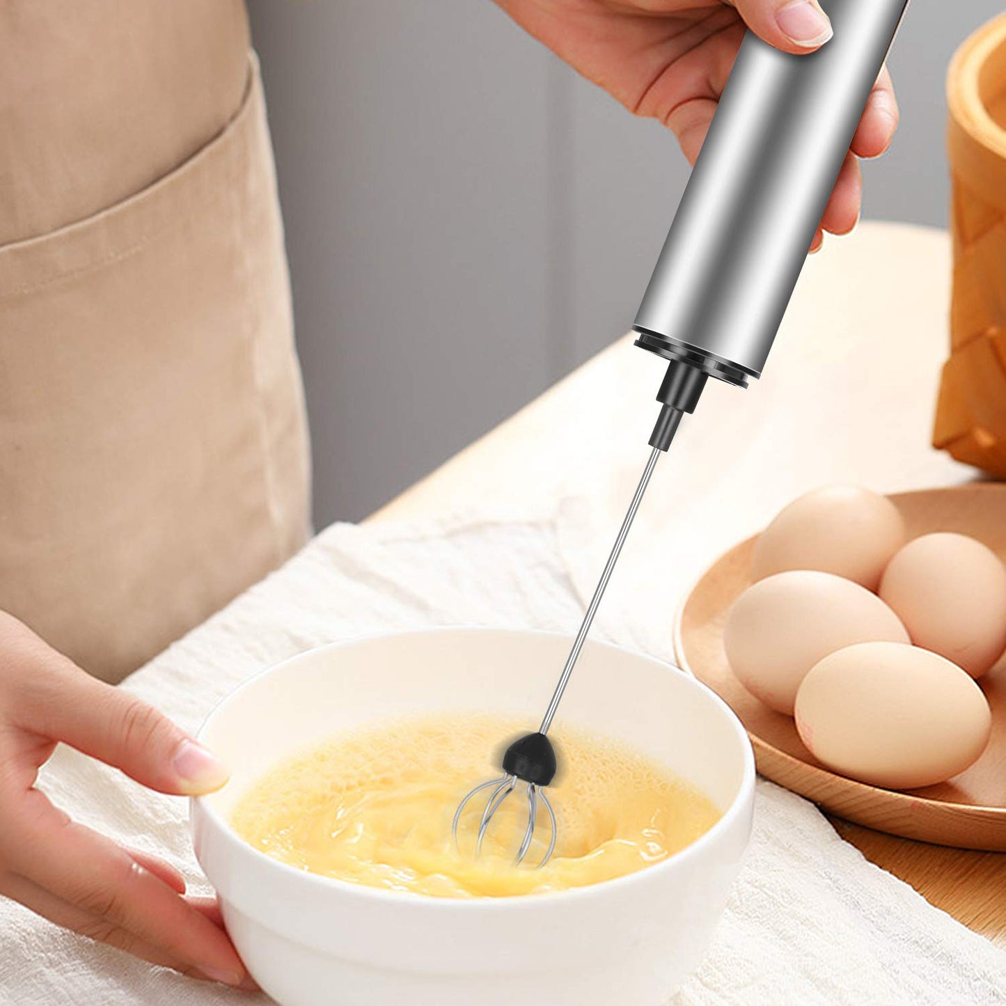 MOSUO Electric Milk Frother, rechargeable, USB and mini hand mixer with dual whisks, stainless steel mixer for coffee, cream, cappuccino, latte, cocktails, juice.