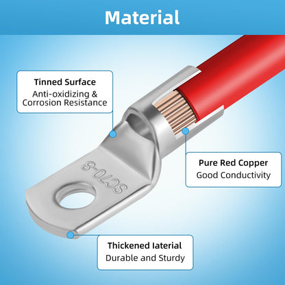 10 pieces Cable Lug 50mm² Tubular Cable Lug M10 Ring Cable Lug Thickened Copper Non-insulated SC Cable Lugs