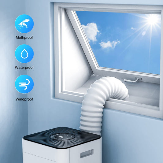 Air conditioner window seal, window seal for portable air conditioners, dryers, exhaust dryers, 400cm Hot Air Stop. Suitable for windows, casement windows, skylights. No drilling required. White.