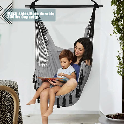 Outdoor & indoor hanging swing chair with 2 pillows & bag, XXL hanging chair for kids & adults up to 330 lbs, hammock swing for living room, bedroom, garden, terrace.