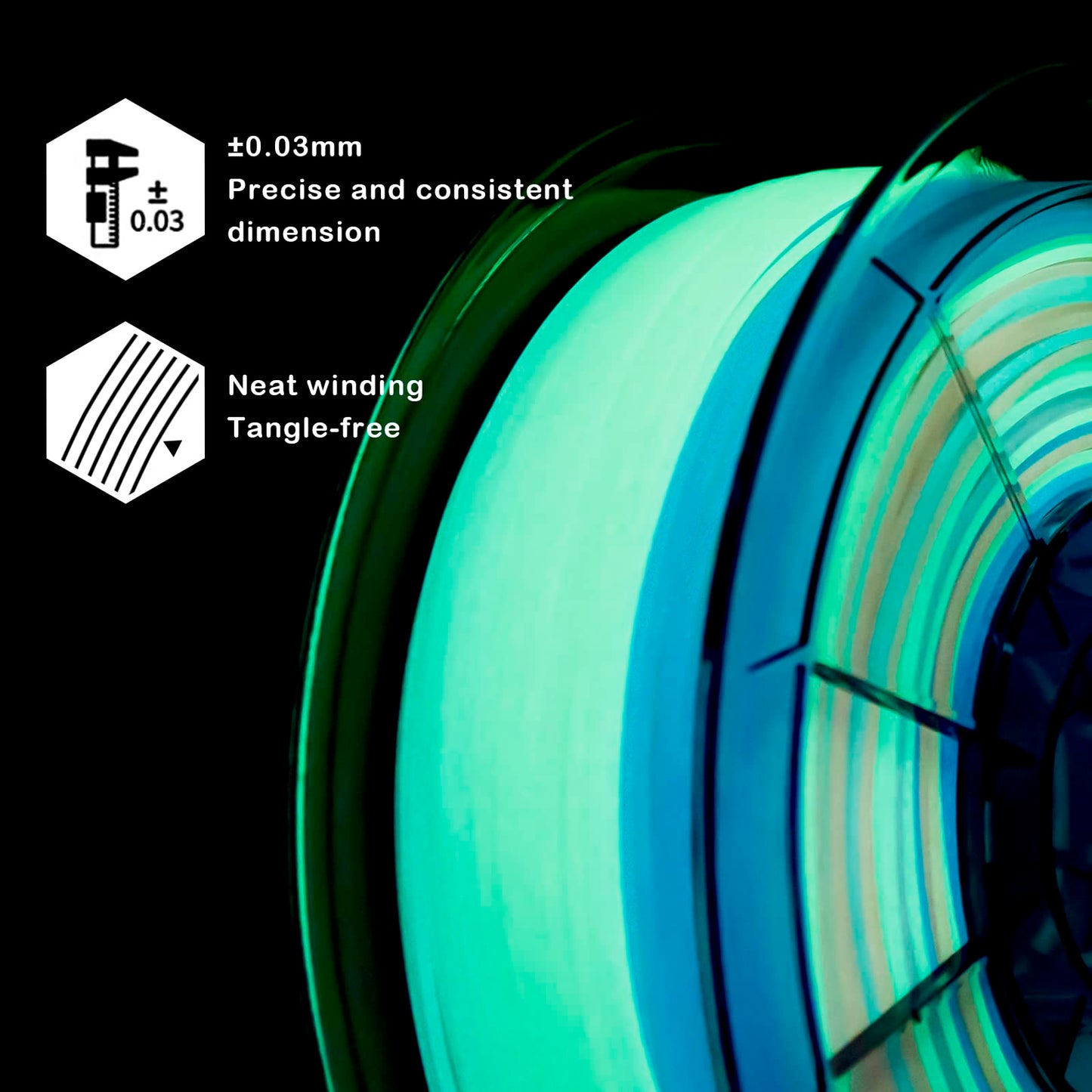 ZIRO PLA Glow Filament 1.75mm, Glow in the Dark 3D Printer Filament 1.75mm Color Changing Multicolor, 1kg (2.2lbs), Dimensional Accuracy +/- 0.03mm, GID Rainbow