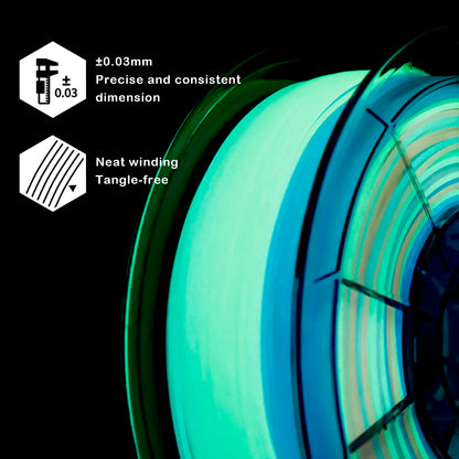 ZIRO PLA Glow Filament 1.75mm, Glow in the Dark 3D Printer Filament 1.75mm Color Changing Multicolor, 1kg (2.2lbs), Dimensional Accuracy +/- 0.03mm, GID Rainbow