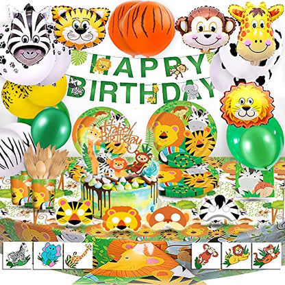 Bea's party jungle decoration kids' safari birthday party tableware set paper plates animals Birthday decorations balloons forest animals biodegradable party tableware paper cups safari jungle animal decoration