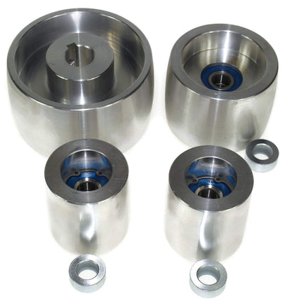 (AL4-19) CNC machined belt grinder set for knife sharpeners. 100mm drive wheel, 19mm shaft, 75mm tracking wheel, 50mm idler.