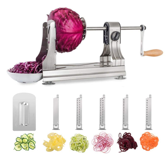 WellToBe CS 668 Spiralizer Spirali with 6 blades and 4 suction cups for spiralizing veg pasta, handheld vegetable spiralizer for carrot, cucumber, potato, pumpkin, zucchini.