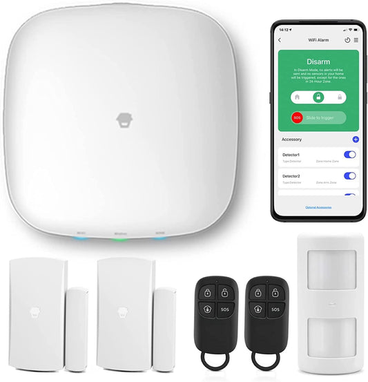 Chuango LTE-400 - WiFi + 4G Alarm System, wireless home security system with base station, 93 db, 2 door/window sensors, pet-friendly motion detector, and 2 handy remote controls.