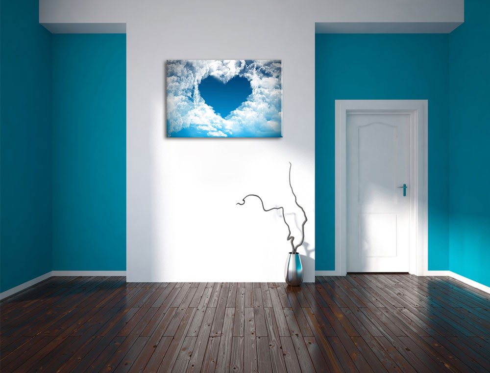 Pixxprint Romantic Heart in the Clouds, Size: 100x70cm, Canvas Print, Ready to Hang, Wall Art, Decoration, Fine Art Print, Not a Poster