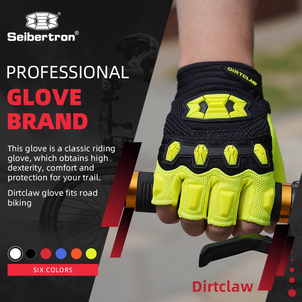 Seibertron Dirtclaw Unisex BMX MX ATV MTB Road Racing Mountain Bike Cycling Gloves Cycle Gloves Dirt Bike Gel Padded Non-Slip Half Finger Motorcycle Sports Adult Fluorescent Yellow