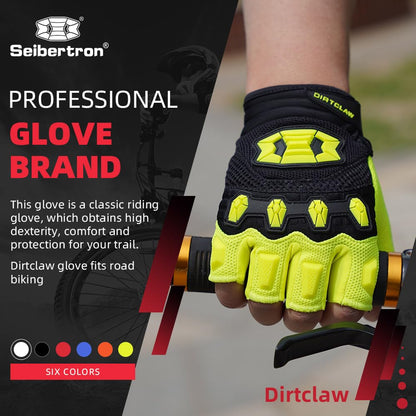Seibertron Dirtclaw Unisex BMX MX ATV MTB Road Racing Mountain Bike Cycling Gloves Cycle Gloves Dirt Bike Gel Padded Non-Slip Half Finger Motorcycle Sports Adult Fluorescent Yellow