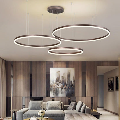LED pendant lamp modern living room lamp hanging light 3 rings pendant light dimmable with remote control chandelier adjustable height dining table lamp hanging lamp aluminum round acrylic lighting (Color: ___)